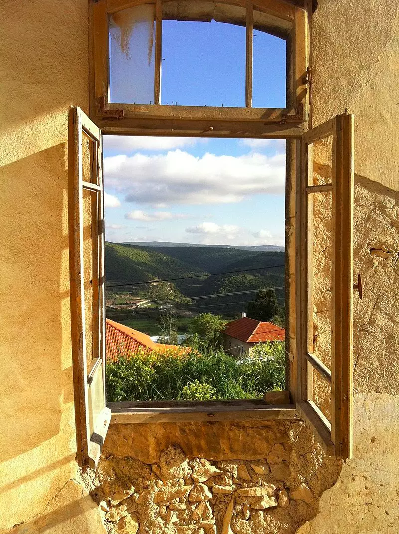 View through a window of the home of Abdil Majid Abdullah across Dayr al-Qasi