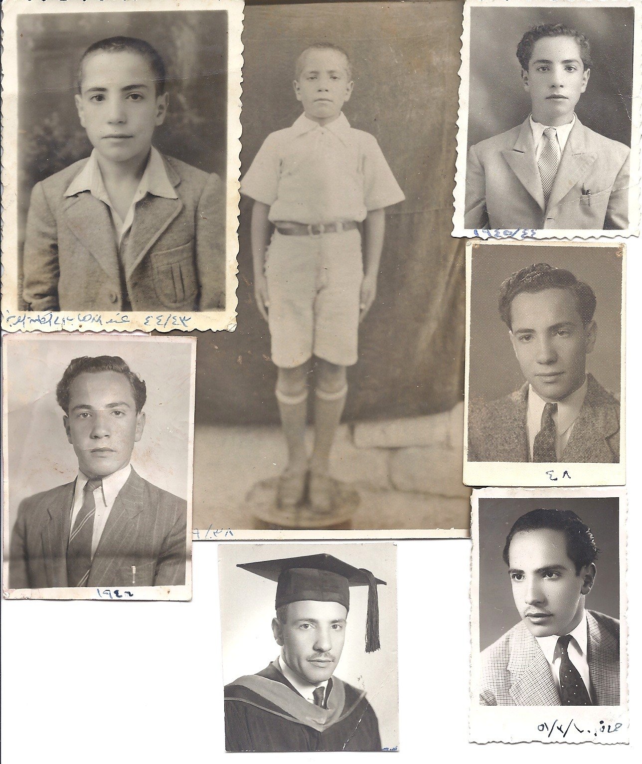 Photographs of Khalid Ahmad Sadiq from childhood through young adulthood